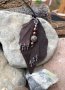 Викинг колие от Естествена кожа, мъниста цвят антично сребро и кафяви синтетични перли, снимка 2