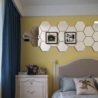 Стикери за стена Огледални стикери плочки шестоъгълни за украса декорация на стена бяна мебели, снимка 3 - Декорация за дома - 23475761