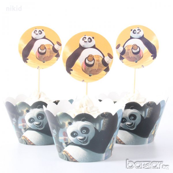 Кунг-фу панда 12 бр топери и кошнички украса декорация за мъфини кексчета торта и парти, снимка 1