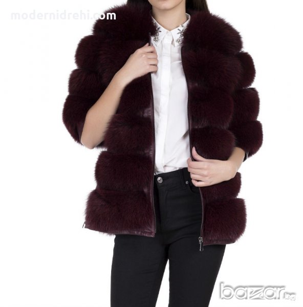 Дамско палто от лисица бордо, снимка 1