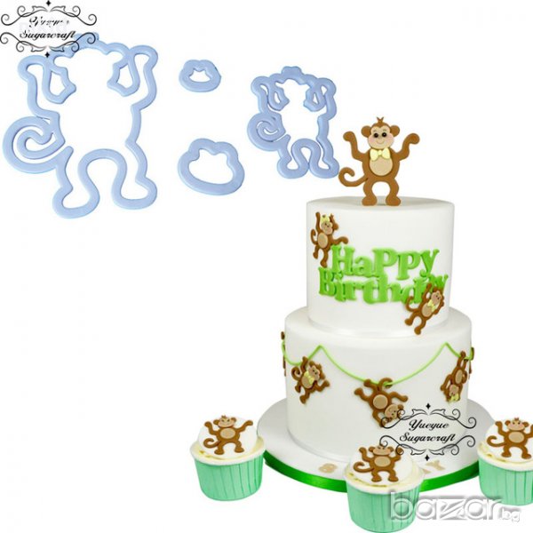 маймуна маймунка маймунки сет пластмасови резци за тесто бисквитки фондан, снимка 1