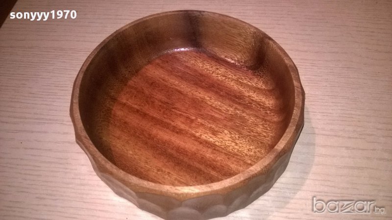 Ретро купа кръгла 15.5х4.5см-тиково дърво-внос швеицария, снимка 1