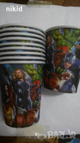 Avengers Отмъстителите герои Капитан Америка Хълк Айрън 8 бр картонени чаши парти рожден ден