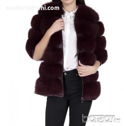 Дамско палто от лисица бордо