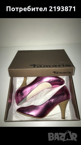 Немски ефектни кожени розови обувки Tamaris номер 36 и номер 37, снимка 2 - Дамски обувки на ток - 24276061