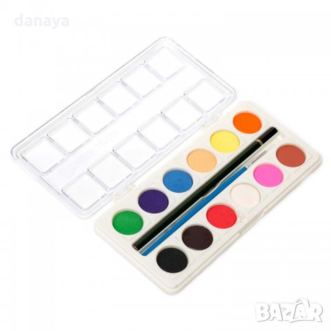 1057 Водни бои за рисуване с четка и молив 12 цвята, снимка 1 - Ученически пособия, канцеларски материали - 26146577