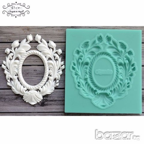 Овал рамка с пъпки роза силиконов молд декорация украса фондан торта