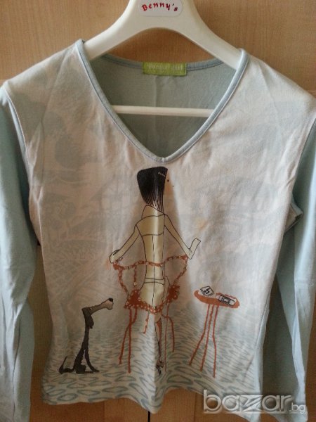 Дамска памучна блуза дълъг ръкав с фигурки, снимка 1