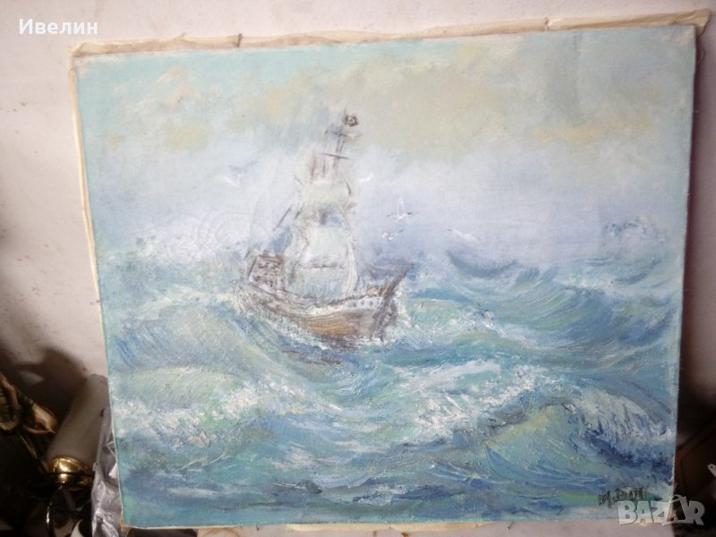 стара картина-морски пейзаж, снимка 1