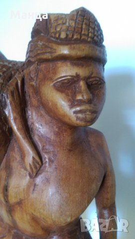  Дървена фигура на Африкански ловец , снимка 2 - Антикварни и старинни предмети - 25206072