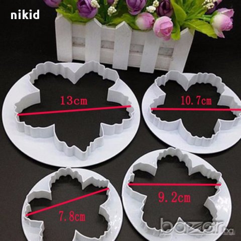 сет 4 огромни пластмасови резци форми за направа рошаво голямо цвете божур украса торта фондан резец, снимка 4 - Форми - 15457399