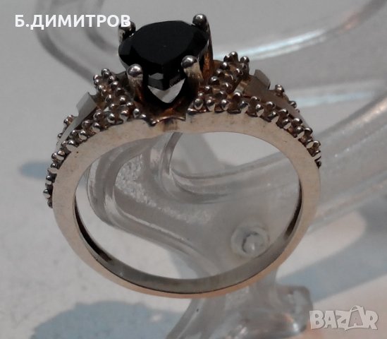 Стар сребърен руски СССР пръстен с оникс цирконий и злато, снимка 5 - Пръстени - 22794732