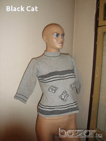 Нов кокетен сив дамски пуловер с поло яка, дамска блуза с дълъг (3/4) ръкав, топ, снимка 6 - Блузи с дълъг ръкав и пуловери - 9219696