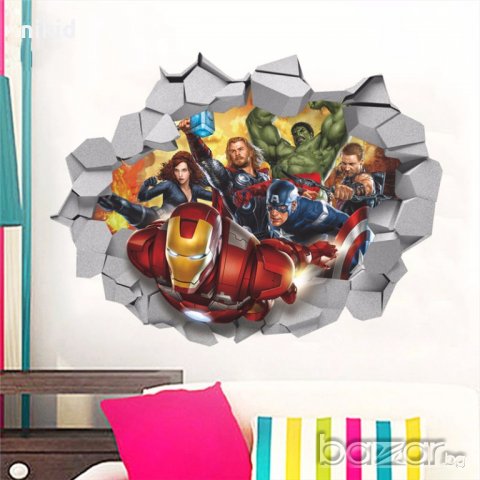 3D дупка герои avengers Марвел Капитан Америка Хълк Отмъстителите Айрън мен стикер за стена avengers, снимка 1 - Други - 18612995
