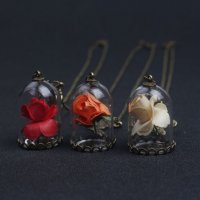 Beauty and the Beast колие с роза под стъклен похлупак, снимка 6 - Колиета, медальони, синджири - 21988603