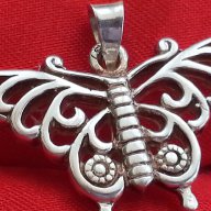 сребърен медальон пеперуда, снимка 2 - Антикварни и старинни предмети - 17299454