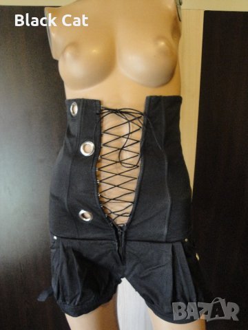 Нов черен къс дамски гащеризон с връзки (тип корсет), къси панталонки, панталони, панталон, блуза, снимка 15 - Гащеризони - 13970641