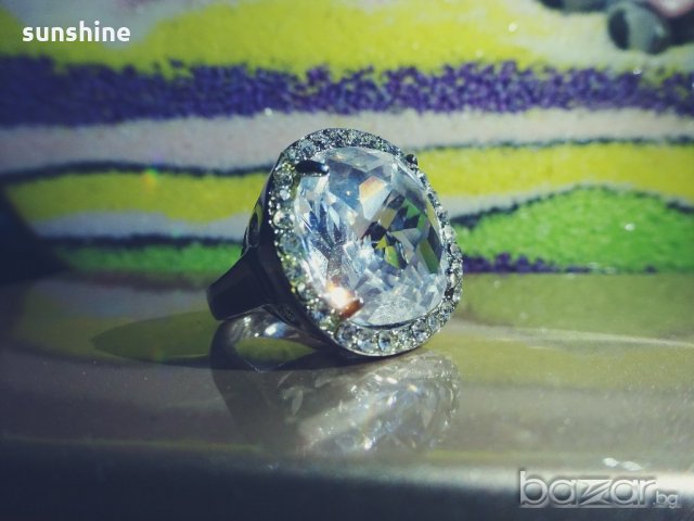 ПРОМО! Сребрист пръстен с родий и елементи Сваровски, снимка 1