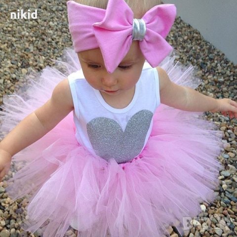 детски бебе туту сет боди  сърце и лента за глава 3 части, снимка 2 - Комплекти за бебе - 17913090