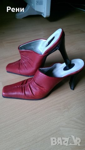 червени чехли от естествена кожа, снимка 2 - Чехли - 21512846