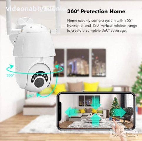 Водонепромокаема FULL HD 1080P PTZ 355° Моторизирана Камера WiFi Микрофон Карта Слот PIR Сензор, снимка 3 - IP камери - 25762116