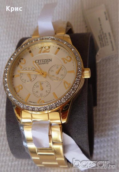 Нов ! Ръчен часовник Цитизен Сваровски Златен цвят, Citizen Swarovski Gold ToneED8122-59A, снимка 1