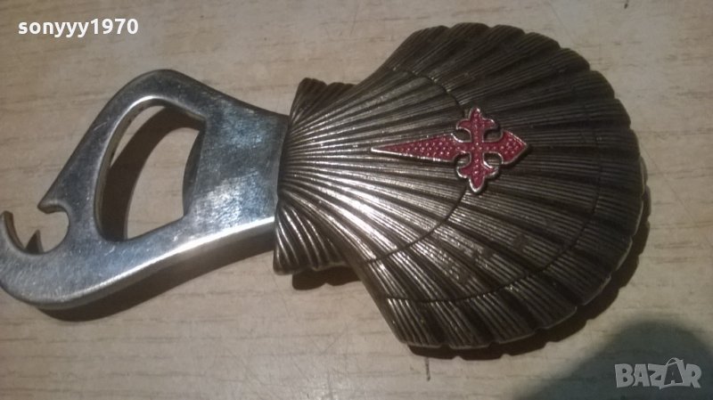 АНТИК-масивна отварачка с мида и кръст-11х6см-внос франция, снимка 1