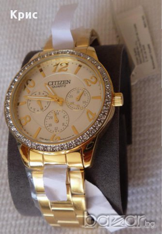 Нов ! Ръчен часовник Цитизен Сваровски Златен цвят, Citizen Swarovski Gold ToneED8122-59A