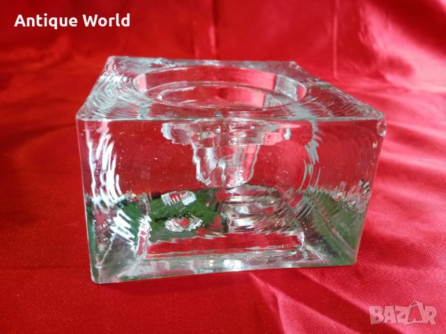 Красив Двустранен Свещник Кристално Стъкло, снимка 1