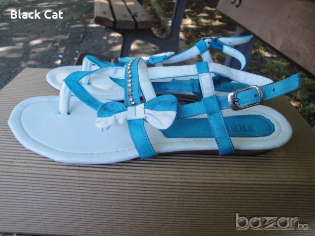 Нови кокетни синьо-бели кожени дамски сандали / летни обувки "Free Sun", естествена кожа, чехли, снимка 10 - Сандали - 18759237