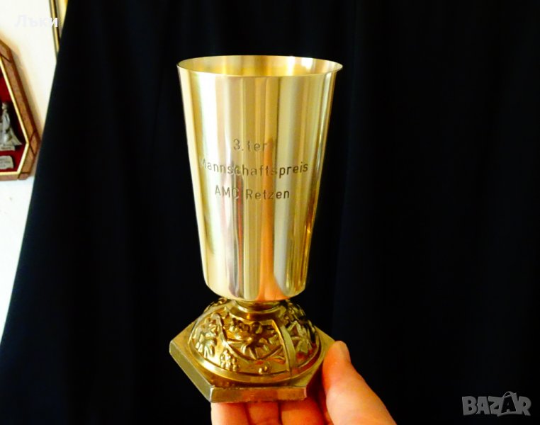 Бронзов бокал за вино 350 мл.,лози,грозде.  , снимка 1