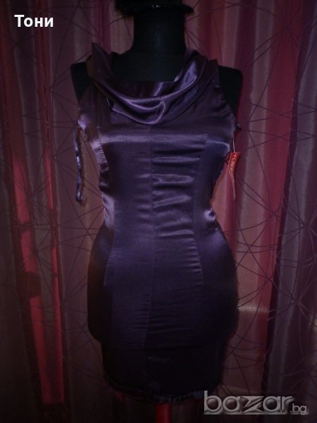 Лилава  сатенена рокля, снимка 1