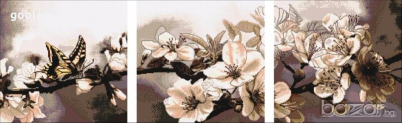  гоблен ТРИПТИХ "ЯБЪЛКОВ ЦВЯТ" - D45;размери/65*20/см.; 35 цвята;, снимка 1