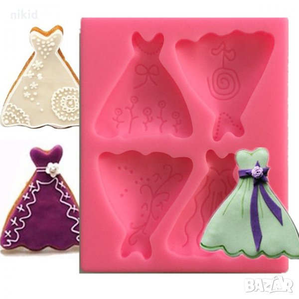 4 Дамски рокли Рокля силиконов молд форма за декорация и украса торта фондан шоколад тесто, снимка 1