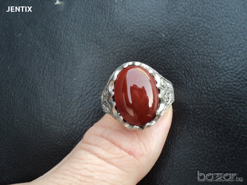 Сребърен пръстен с естествен карнеол ръчна изработка, снимка 1