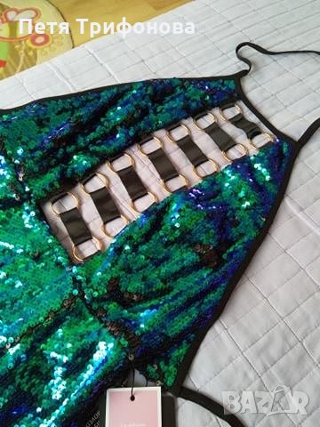 ЛИКВИДАЦИЯ НАЛИЧНА Рокля с пайети обръщащи размер С от Англия, снимка 3 - Рокли - 21114060