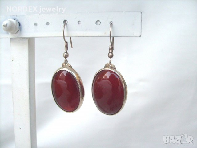 Сребърен Авторски Комплект- Обеци и Медальон с Натурални Карнеоли, снимка 2 - Бижутерийни комплекти - 23946548