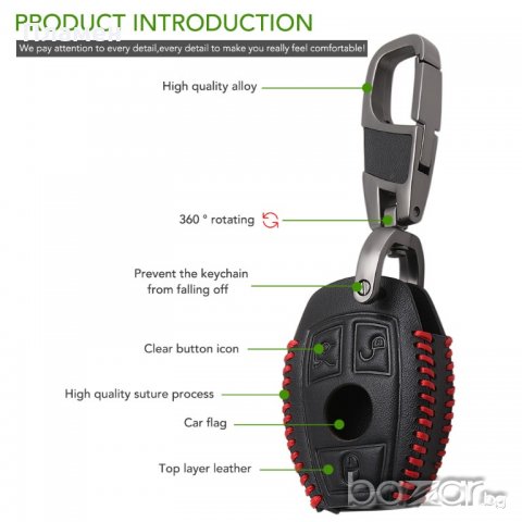 Кожен калъф, кейс ключодържател за автомобилен ключ Mercedes-Benz W203 W204 W205 W211 W212  CLK C180, снимка 10 - Аксесоари и консумативи - 20708741