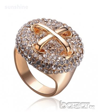 ХИТ! ПРОМО! Златист пръстен с елементи Сваровски, снимка 1 - Пръстени - 18476002
