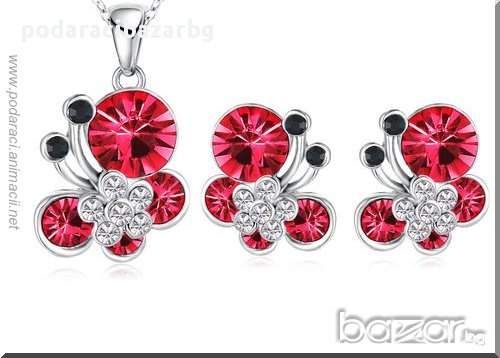 РАЗЛИЧНИ ЦВЕТОВЕ – КОМПЛЕКТ БИЖУТА С КРИСТАЛНИ ПЕПЕРУДИ, снимка 1