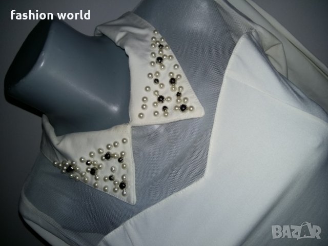 Блуза с яка от перли бяла, снимка 2 - Блузи с дълъг ръкав и пуловери - 23366520