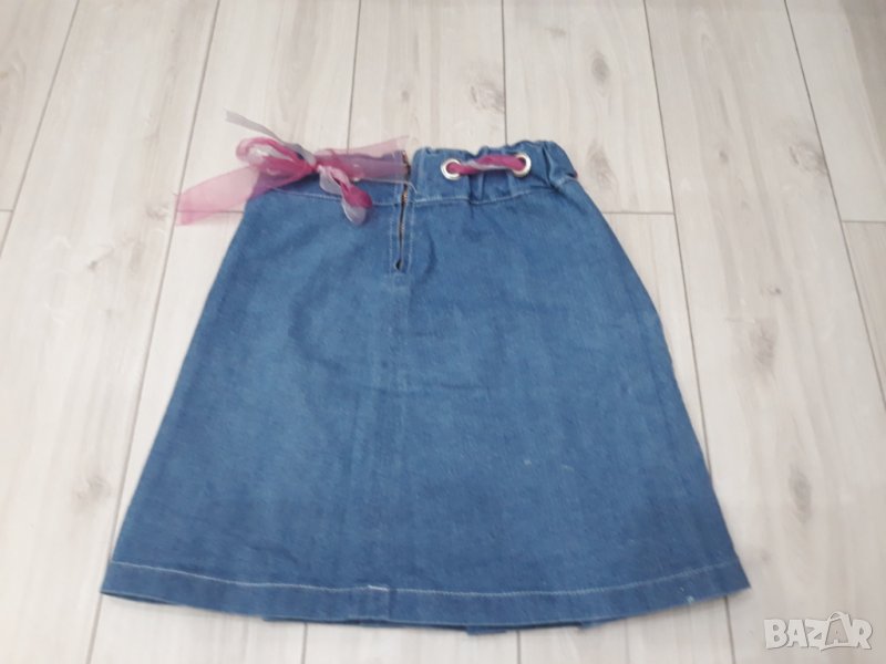 Детска синя дънкова пола с розови панделки и цветя марка Emery Гръцка, снимка 1