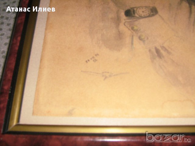 Портрет на офицер от 1959г. акварел, снимка 2 - Картини - 8502353