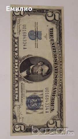 $ 5 Dollars Silver Certificate 1934 D Block U A, снимка 2 - Нумизматика и бонистика - 16685033