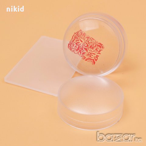 НОВО голям широк силиконов плосък прозрачен печат тампон за щампа шаблон плочка маникюр нокти, снимка 2 - Продукти за маникюр - 15689250