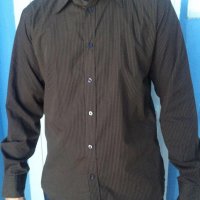 Мъжка риза, тъмнокафява с черно райе,  размер L, снимка 1 - Ризи - 19049663