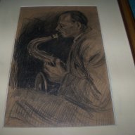 Стара графика "Мъжът със саксофона", снимка 2 - Картини - 14148752