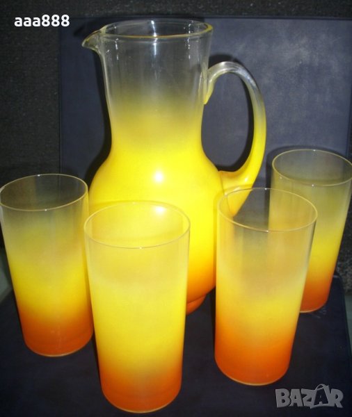 Чаши и кана за фреш матирано цветно стъкло, снимка 1