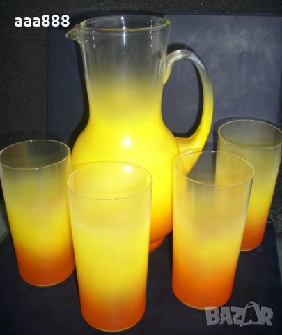 Чаши и кана за фреш матирано цветно стъкло, снимка 1 - Сервизи - 23617418
