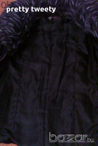 Черен кожух с космата яка и кожени части , снимка 5 - Палта, манта - 13747850